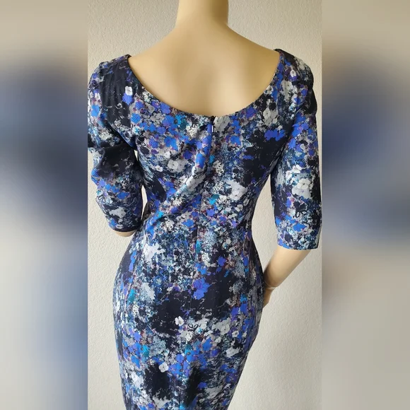 ERDEM MELANIE SCOOPBACK BLUE FLORAL MIDI DRESS US 6 NWOT - Picture 7 of 16